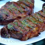 Achiote and beer marinated grilled steaks