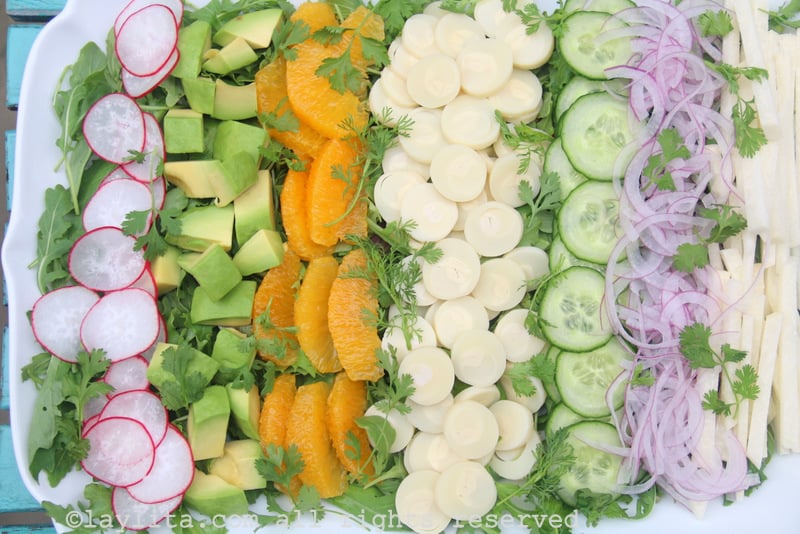 Salada de palmito, jicama e abacate