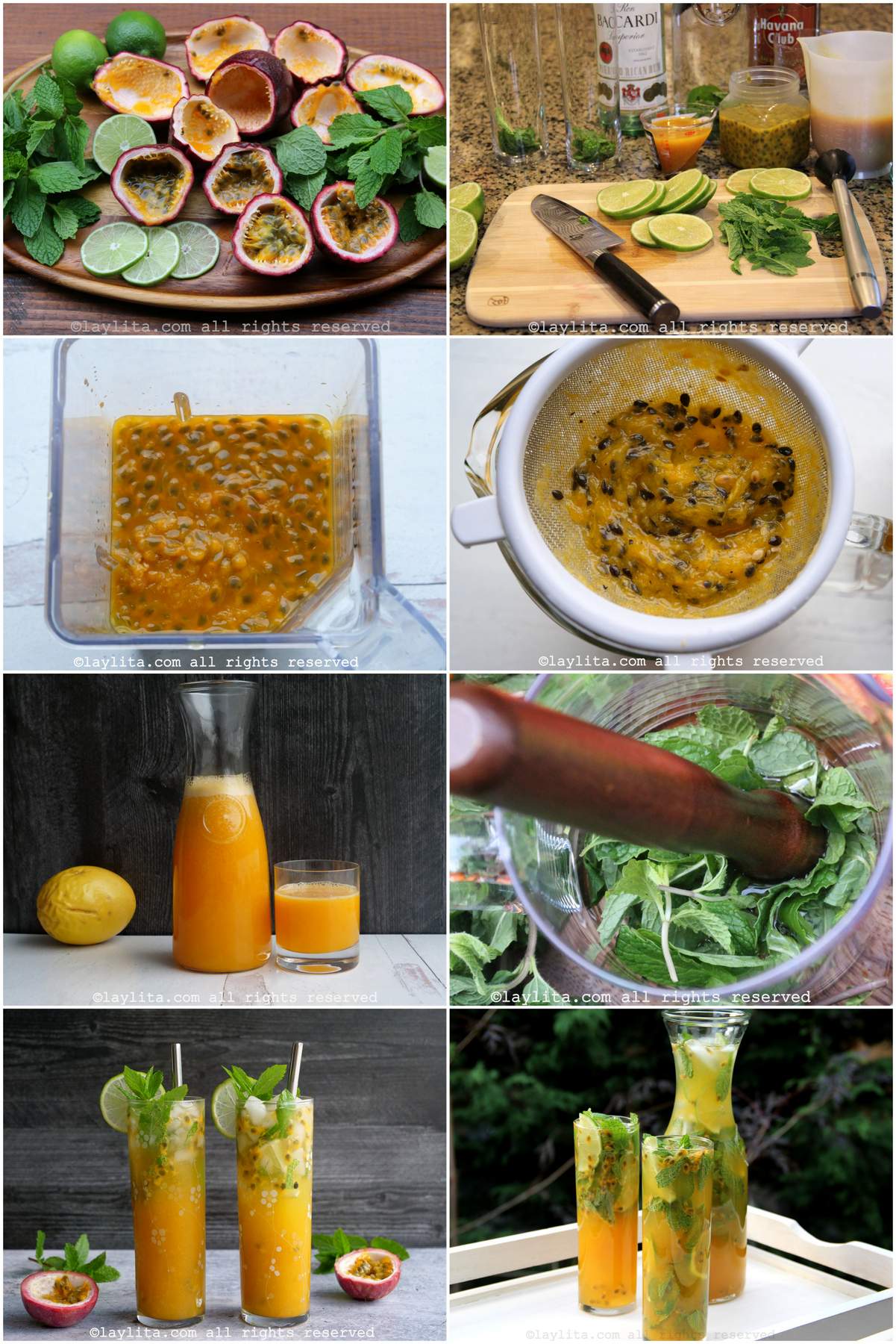 Fotos do passo a passo para preparar mojitos de maracujá