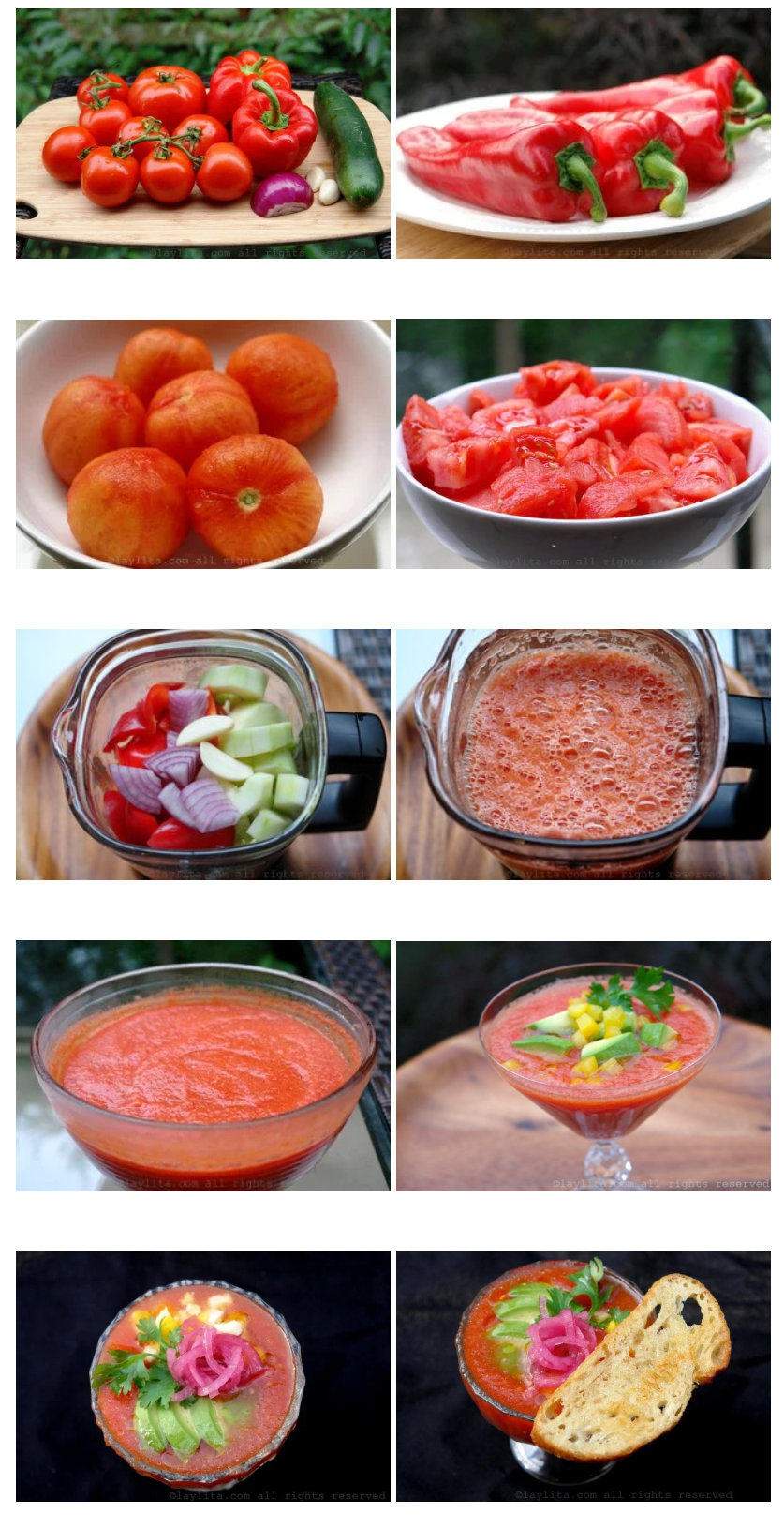 Preparacion del gazpacho o sopa fria de tomate