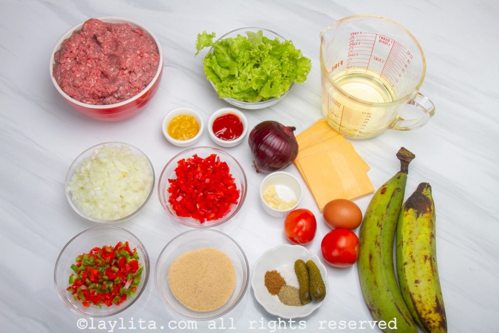 Ingredientes para preparar hamburguesas de patacón