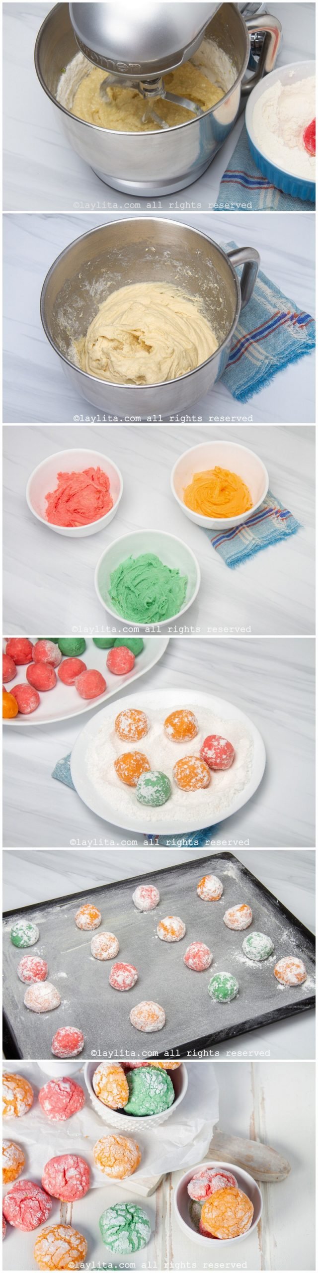 Fotos paso a paso para preparar galletas craqueladas de colores con sabor a limón