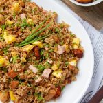 Arroz chaufa con pollo y jamón