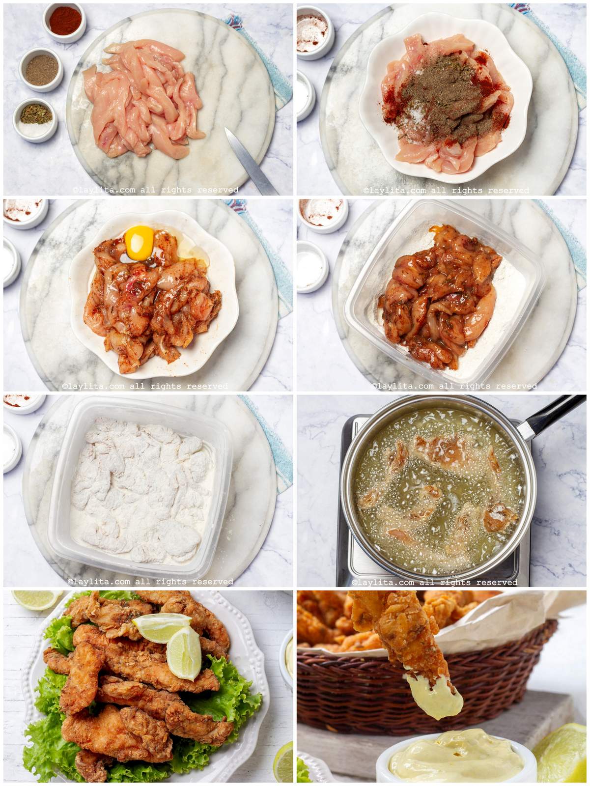 Fotos de la preparación paso a paso del chicharrón de pollo