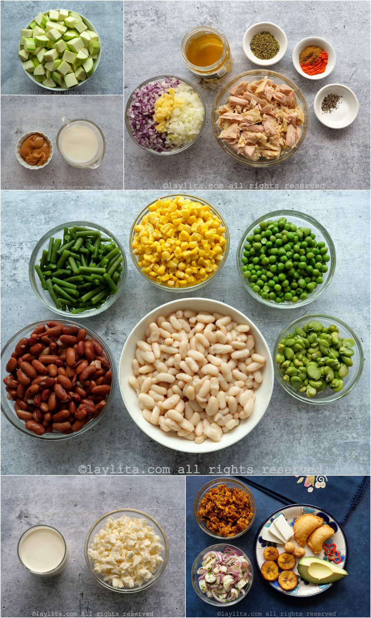 Ingredientes de la fanesca de atún en un collage de fotos