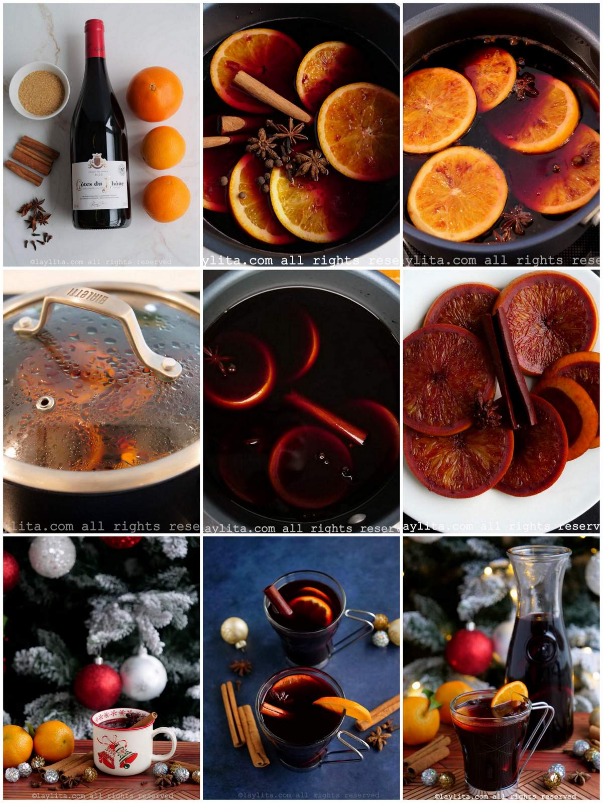 Collage de fotos de la preparación paso a paso del Vino Caliente o Gluhwein