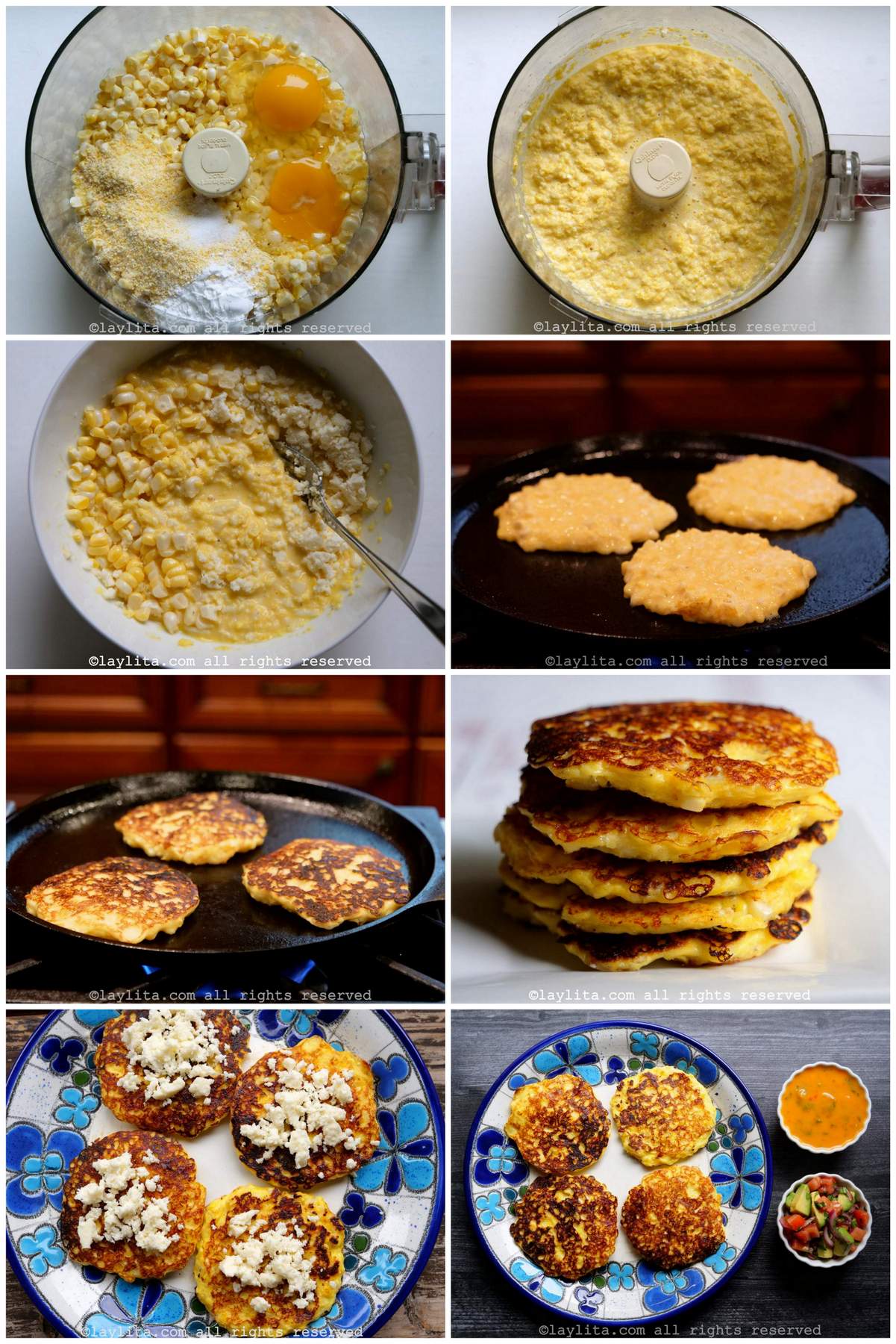 Collage de fotos de la preparación paso a paso de las torrejas de choclo ecuatorianas