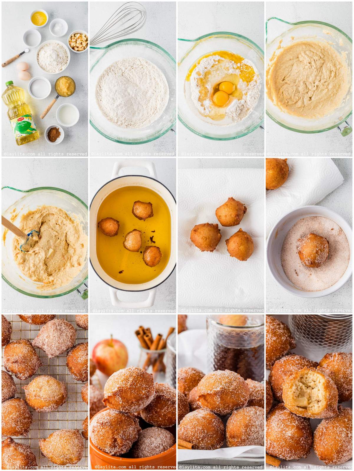 Collage de fotos de la preparación paso a paso de los Buñuelos de Manzana