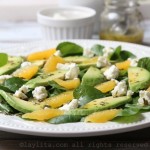 Ensalada de berros con naranja, aguacate, y queso