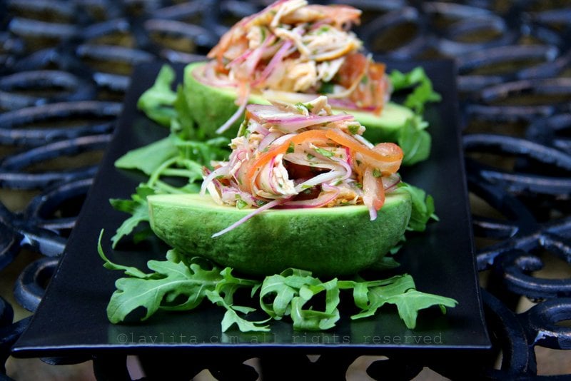 Avocados filled with chicken or turkey salad
