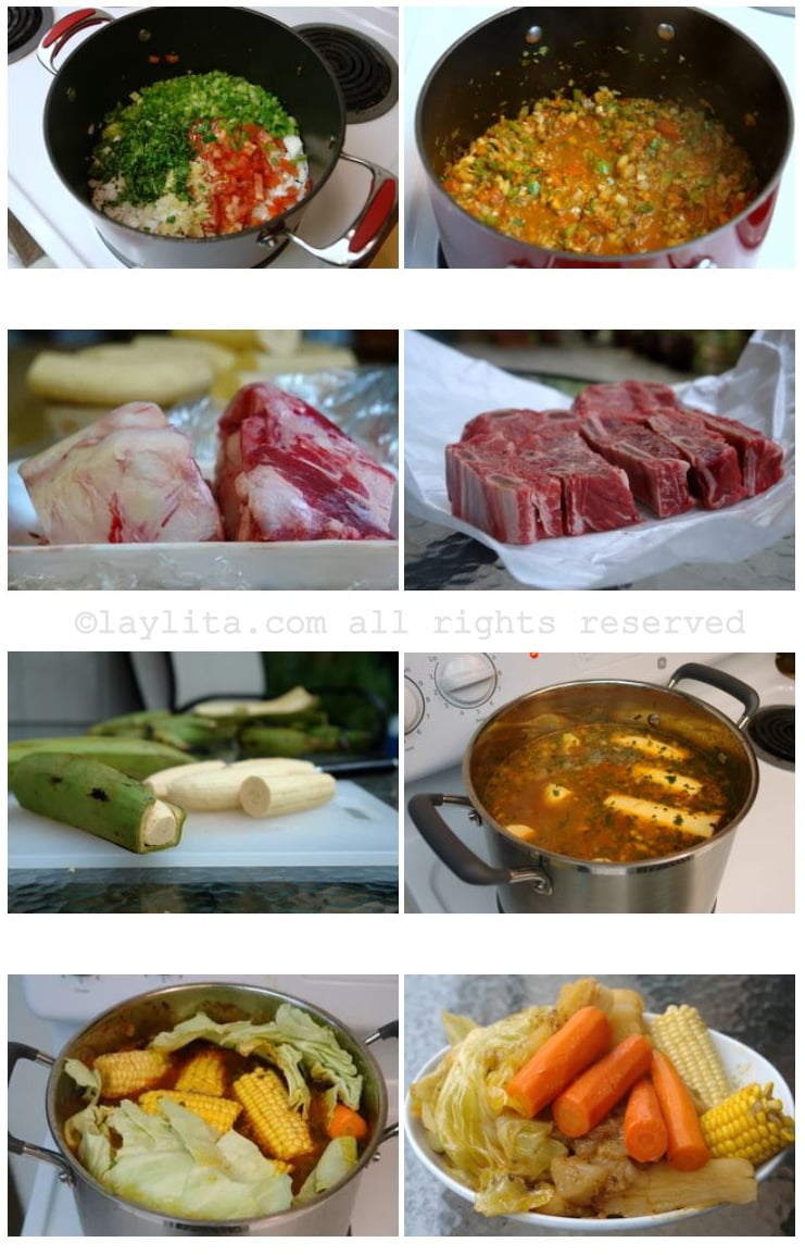 Préparation recette de la caldo de bolas, une soupe sud Américaine