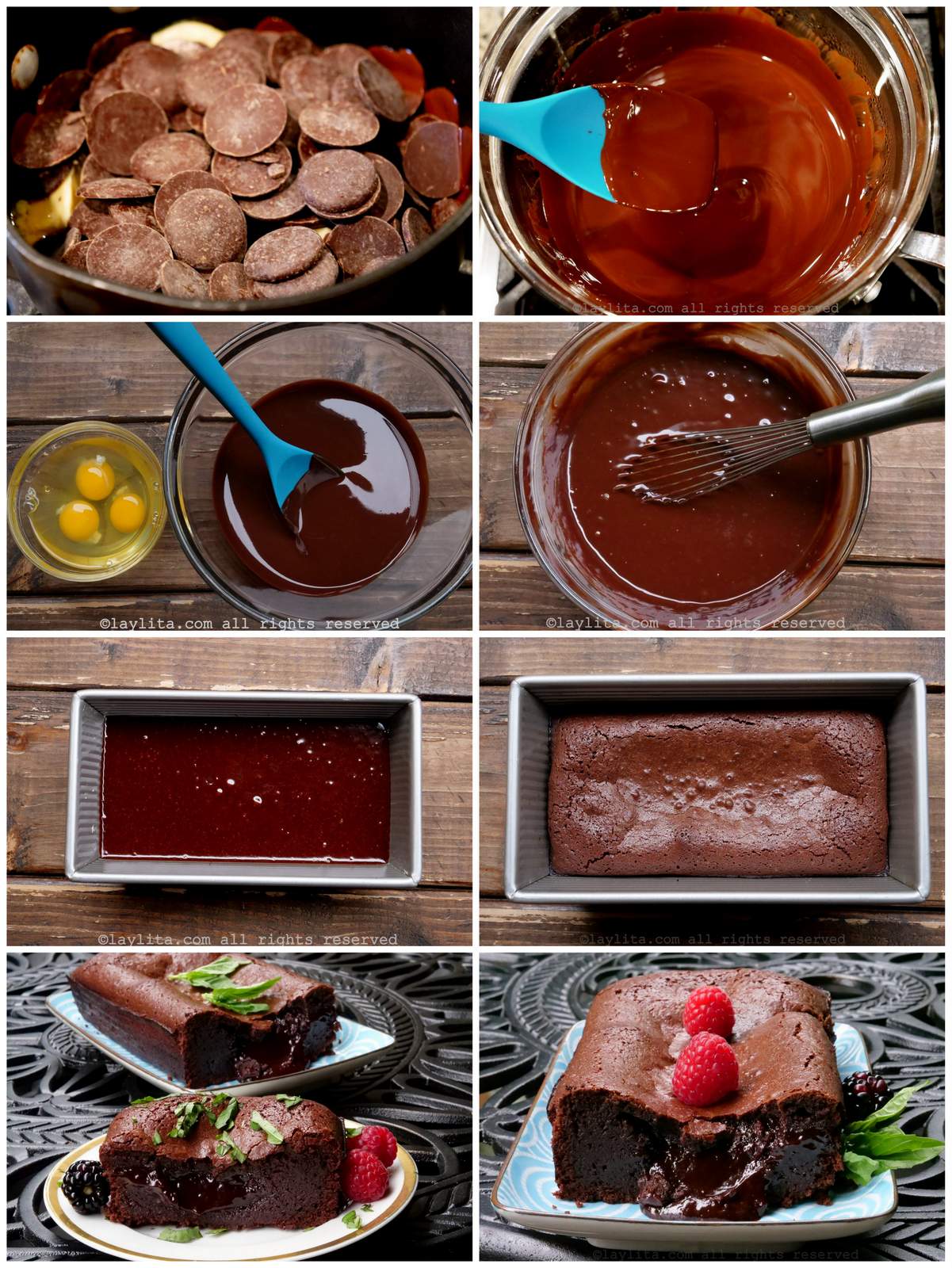Photos de chaque étape de la préparation du gâteau moelleux fondant au chocolat