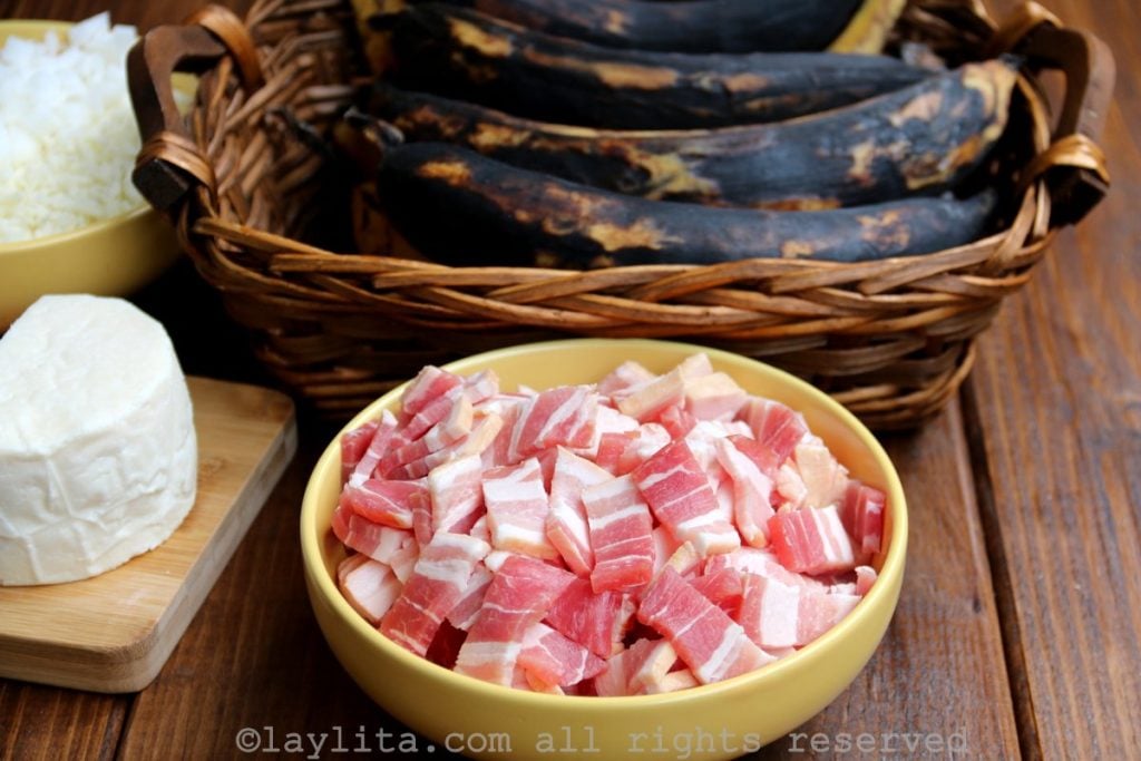 Ingrédients - Bananes plantain farcis au bacon et fromage