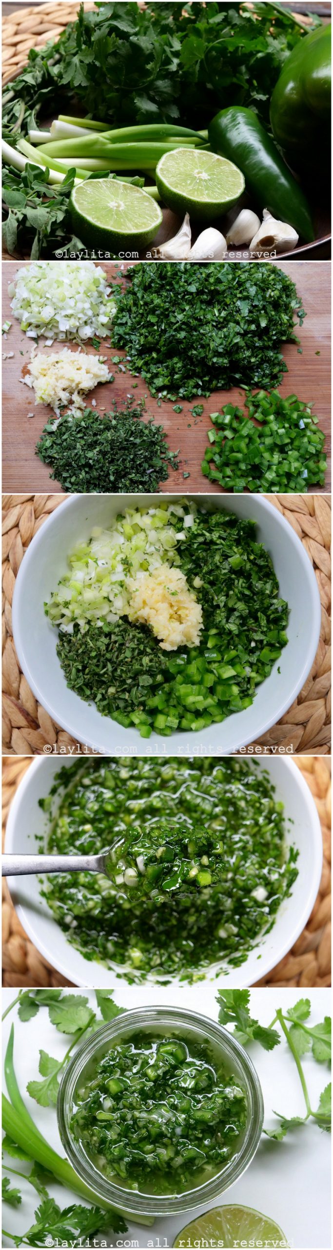 Photos de chaque étape de la préparation du chimichurri à la coriandre