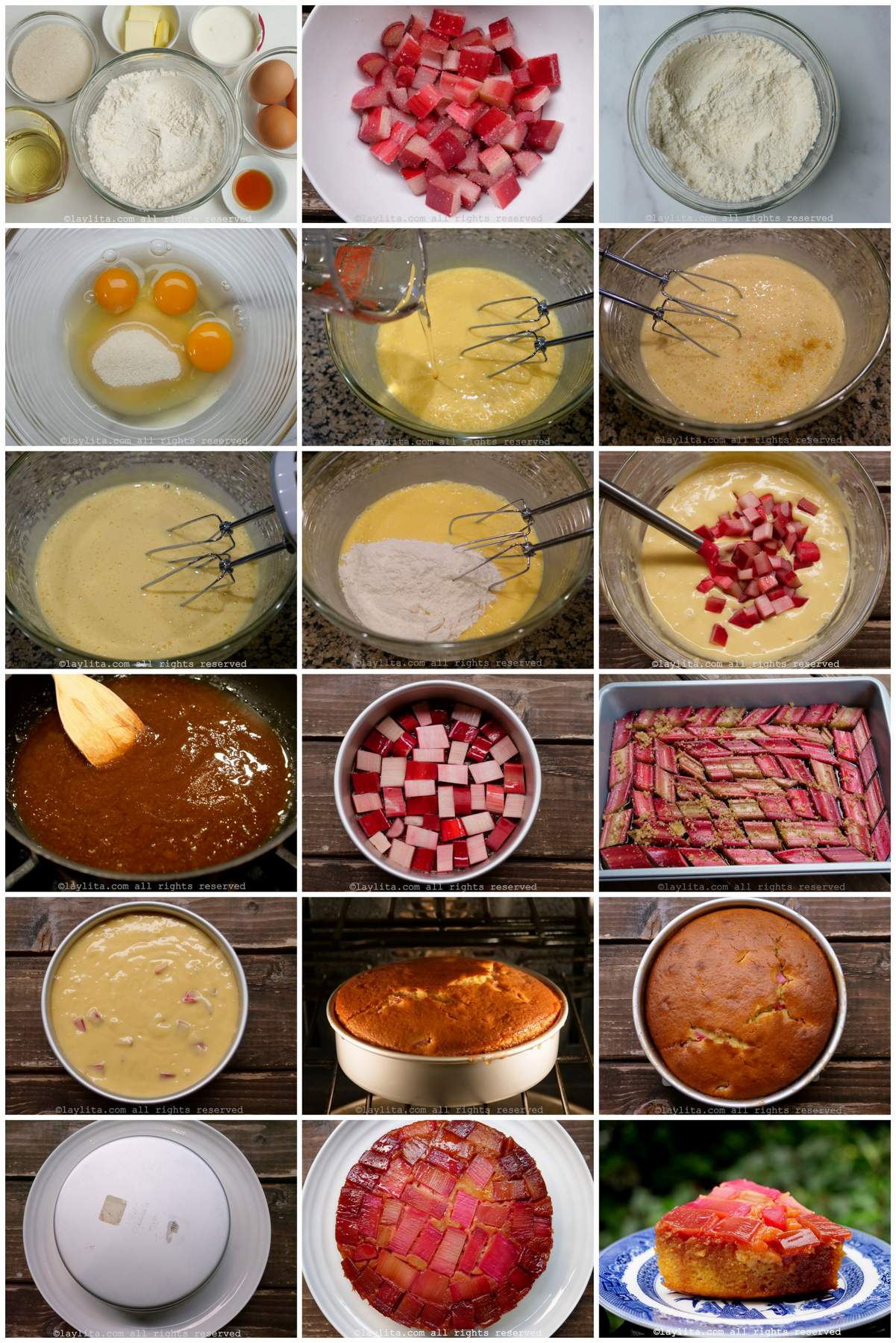 Photos de la préparation étape par étape du gâteau renversé à la rhubarbe