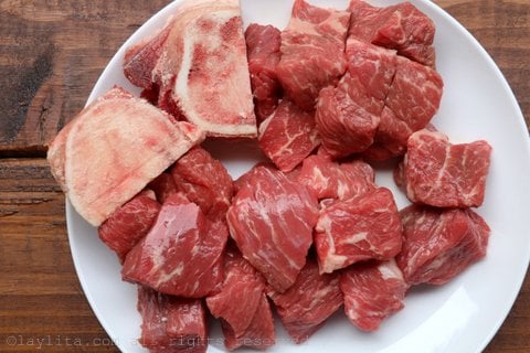 Pieces of beef and bones for the soup