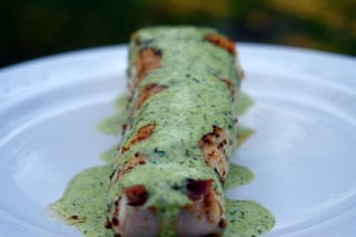 Grilled wild sturgeon with lime cilantro sauce