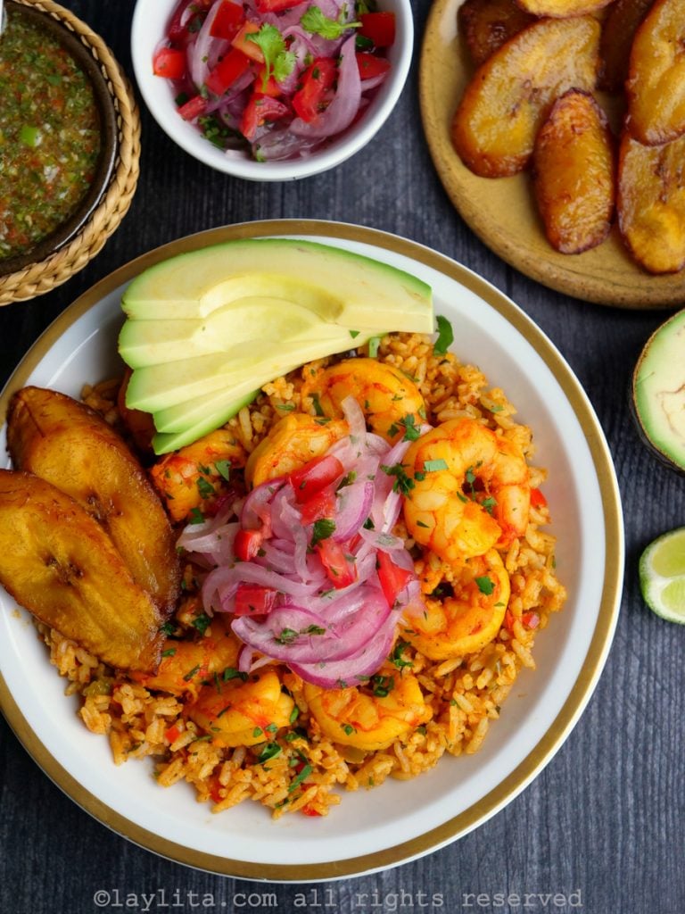 Ecuadorian shrimp rice or arroz con camarones