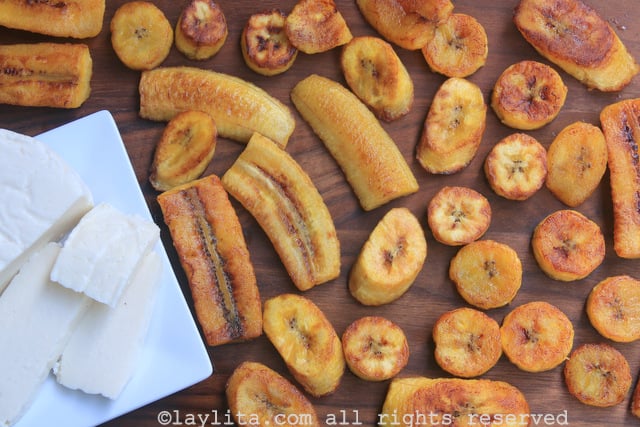 Fried sweet plantains or maduros fritos 