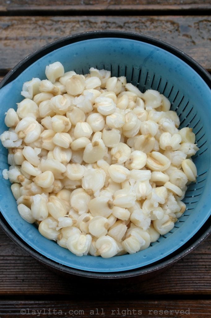 Homemade hominy corn or mote blanco