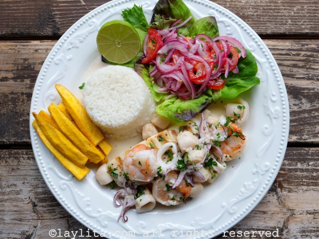 Grilled fish with seafood sauce