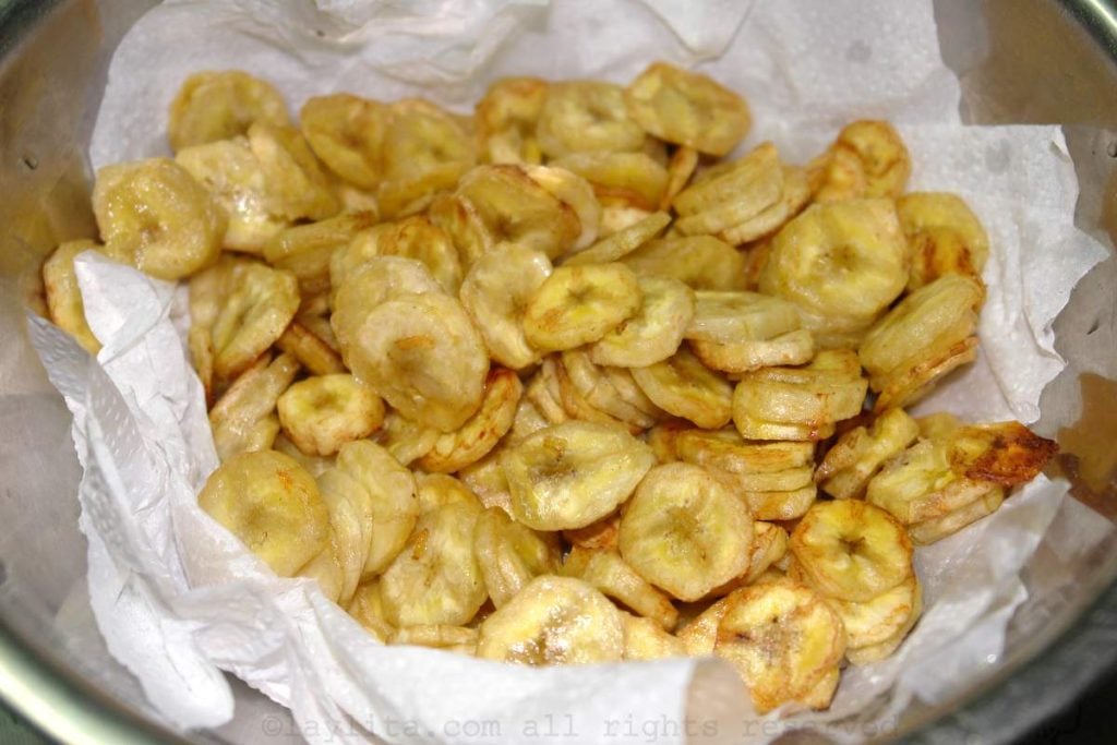 Chifles made with guineos verdes or green bananas