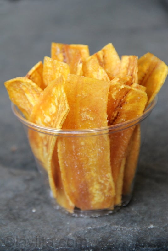 Chifles or thin green plantain/banana chips