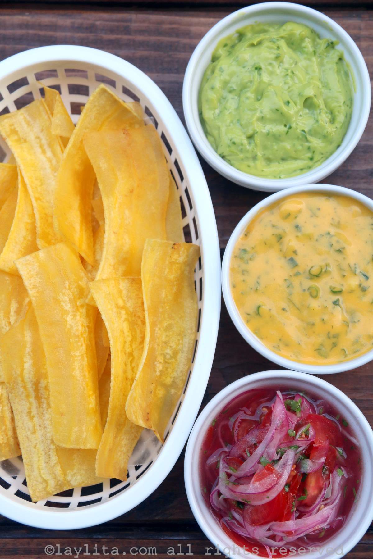Dipping sauces for thin green plantain chips