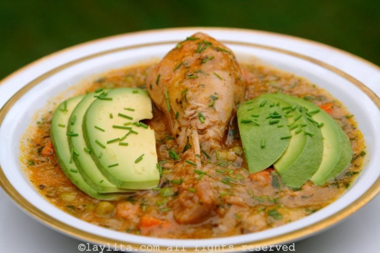 Ecuadorian soup with rice and chicken called aguado