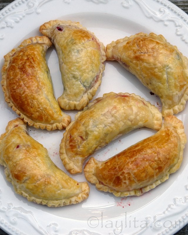 Empanads filled with chard, beets and goat cheese
