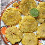 Homemade tostones or patacones plantain chips