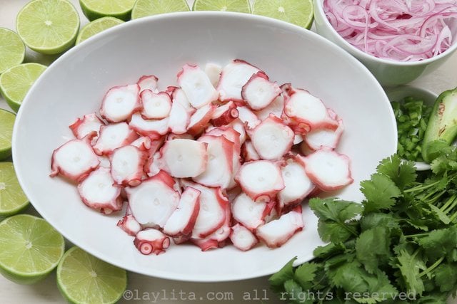 Octopus ceviche ingredients