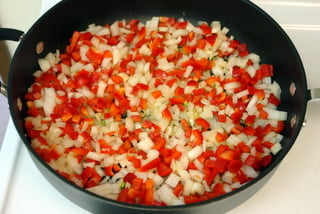 Rice with chorizo and shrimp preparation