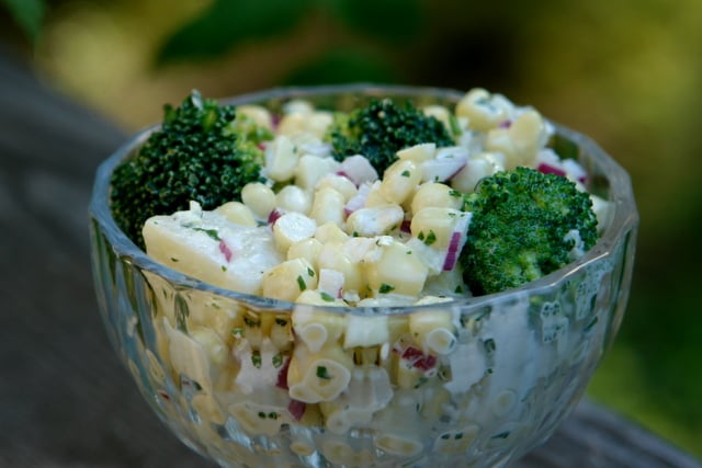 Corn, broccoli and potato salad