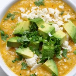 Quinoa soup with cheese and avocado