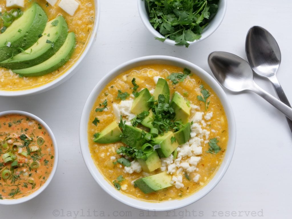 Quinoa soup with potatoes and cheese