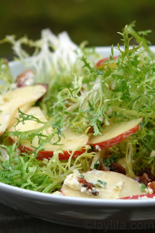 Frisée, apple, bacon and goat cheese salad