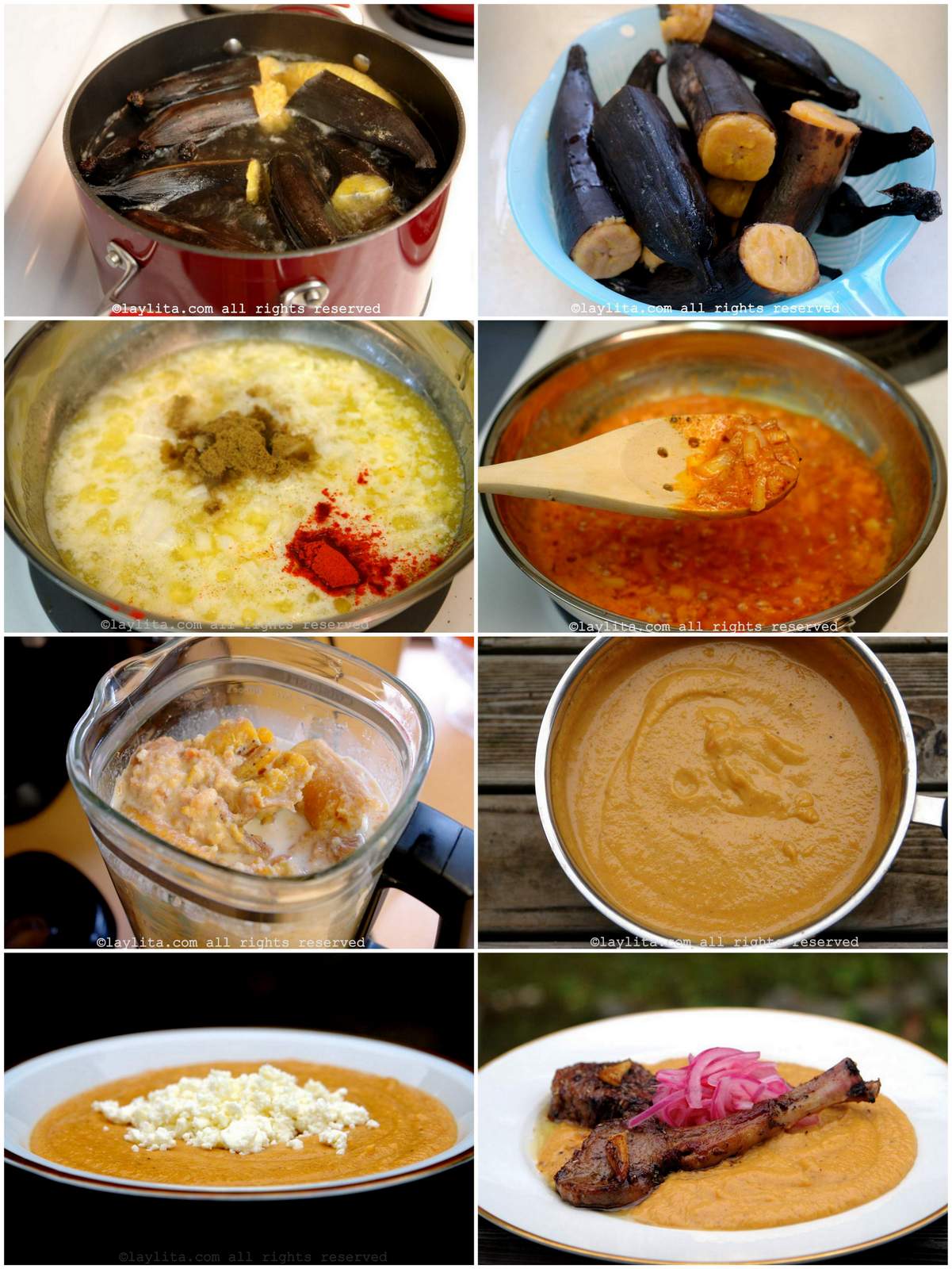 Collage of step by step preparation photos for sweet ripe plantain purée