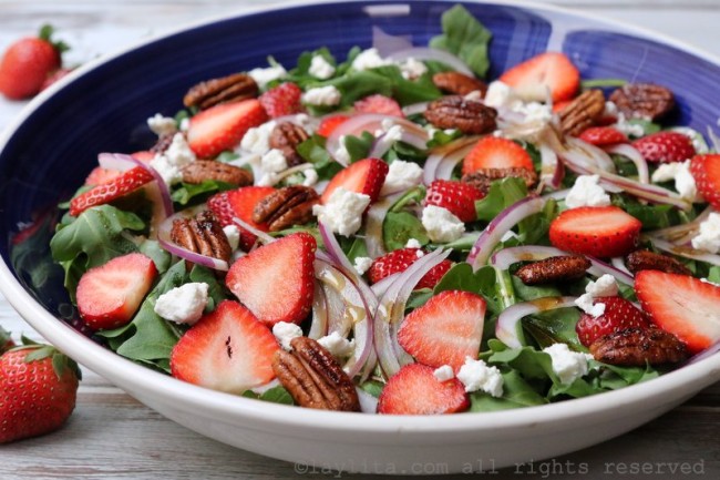 Strawberry, goat cheese, and arugula salad