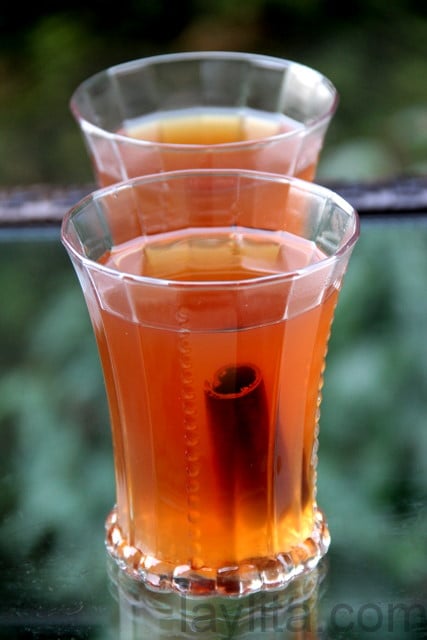 Canelazo or hot spiced cinnamon cocktail