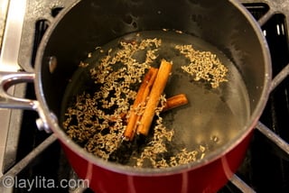 1- Boil the spices with the water