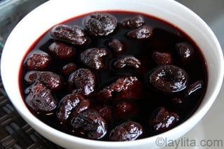 1- Soak the prunes in red wine and port overnight