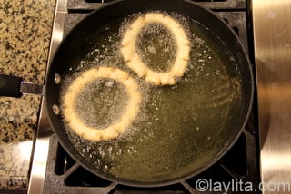 13- Fry the pristinos in hot oil until golden on each side