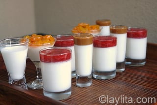 6- Panna cotta served in different sizes and with diffrent toppings