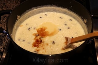 Stir in the butter, then add the condensed milk, vanilla and rum, mix well and remove from heat.