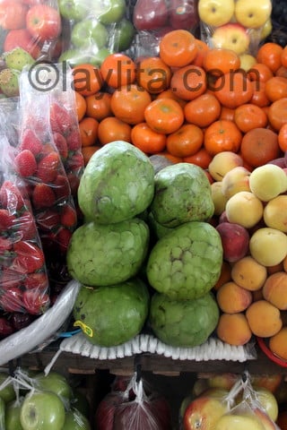 Chirimoyas at the fruit market in Cuenca, Ecuador