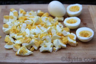 Diced hard-boiled eggs for egg salad