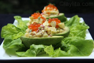 Egg salad avocado with salmon roe
