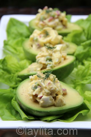 Avocados filled with egg salad