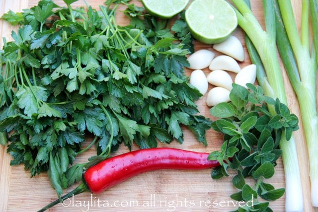 Ingredients for classic chimichurri